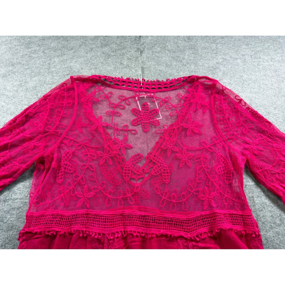 Eomenie Lace Bathing Suit Cover Up Women OS Hot Pink Plunging V Neck Beach Dress - Picture 9 of 12